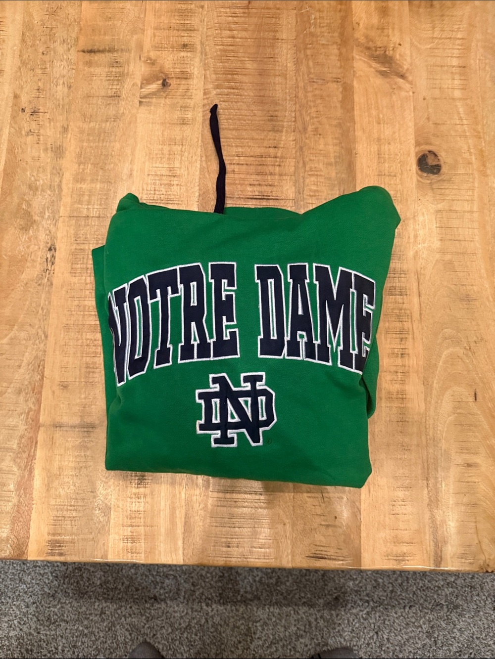 Fanatics Notre Dame Green Hoodie with Navy and White Logo